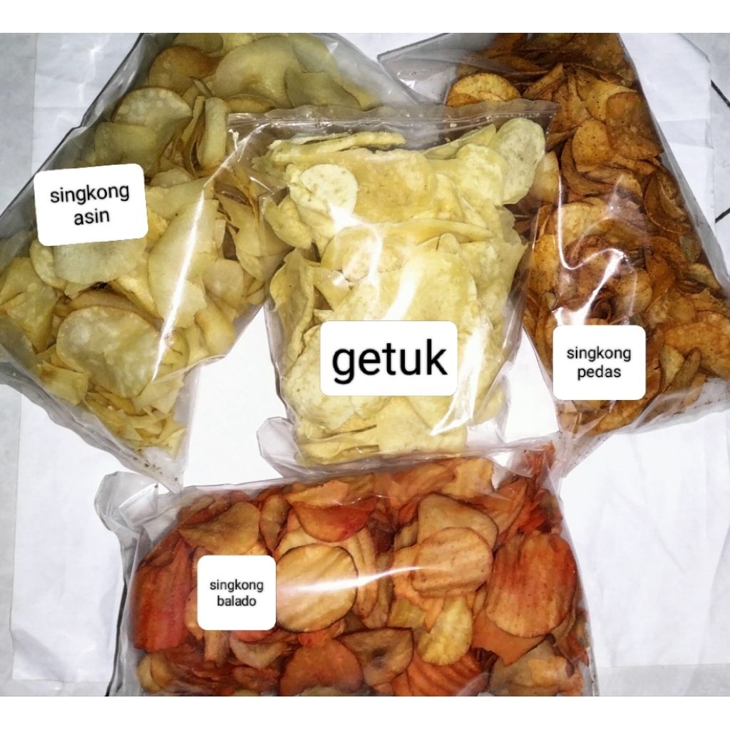 

Keripik singkong - keripik getuk - pedas asin gurih - cemilan enak