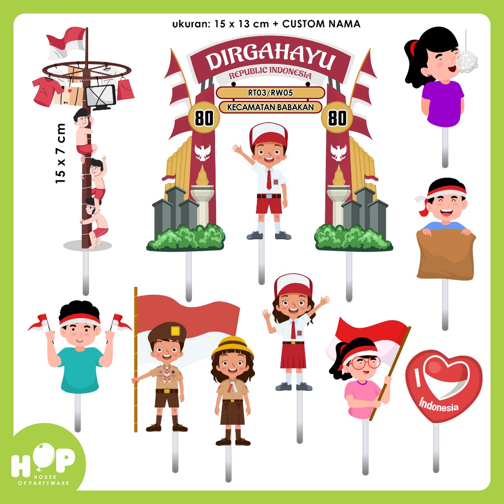 Tumpeng Topper Gapura 17 AGUSTUS 2025 Custom Nama / HUT RI 80 Hiasan Kue / Hiasan Cake Tumpeng