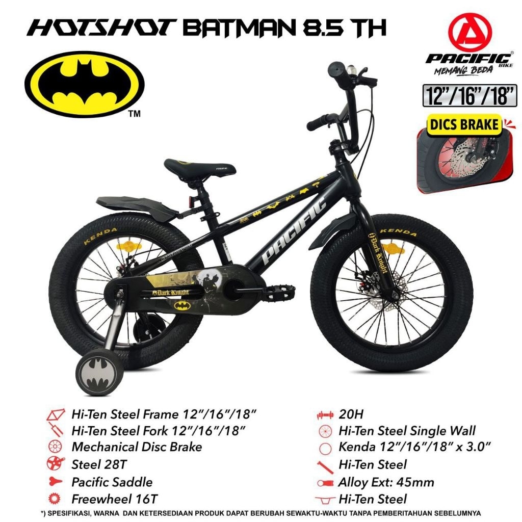 SEPEDA BMX 16" INCH PACIFIC HOTSHOT BATMAN 8.5 TH ( DISC BRAKE )