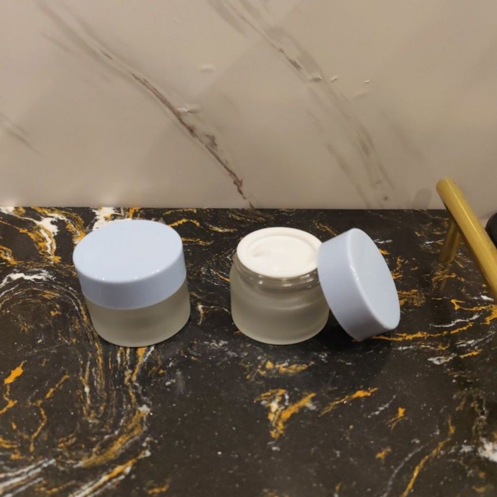 POT KACA WADAH KOSMETIK POT KRIM POT KACA FROSTED YUTUP BIRU MUDA