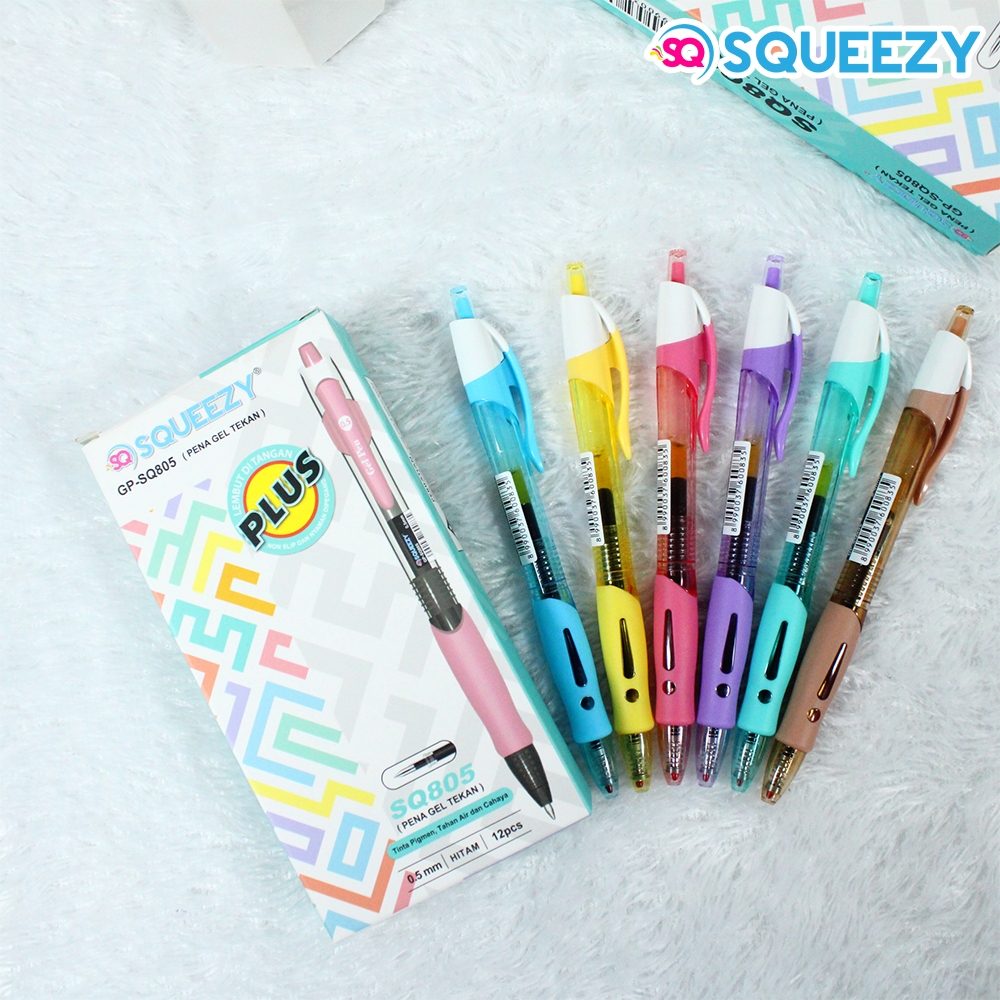 

(1 Pack/ 12pcs) Pulpen Gel Tekan Squeezy SQ805 Tinta Hitam/ Sqeezy Mechanic Gel Pen/ Pulpen Mekanik