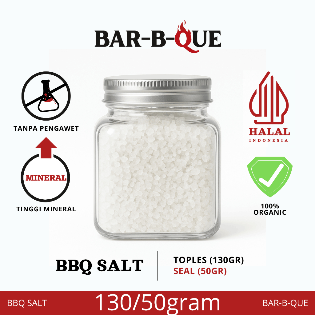 

Barbque BBQ Sea Salt Mineral Organic Rendah Natrium / Yodium Halal Murni Garam Coarse / Kasar Sehat