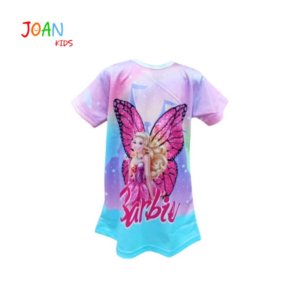 Pakaian anak perempuan baju daster anak perempuan usia 3-8 tahun motif animasi Barbie mariposa