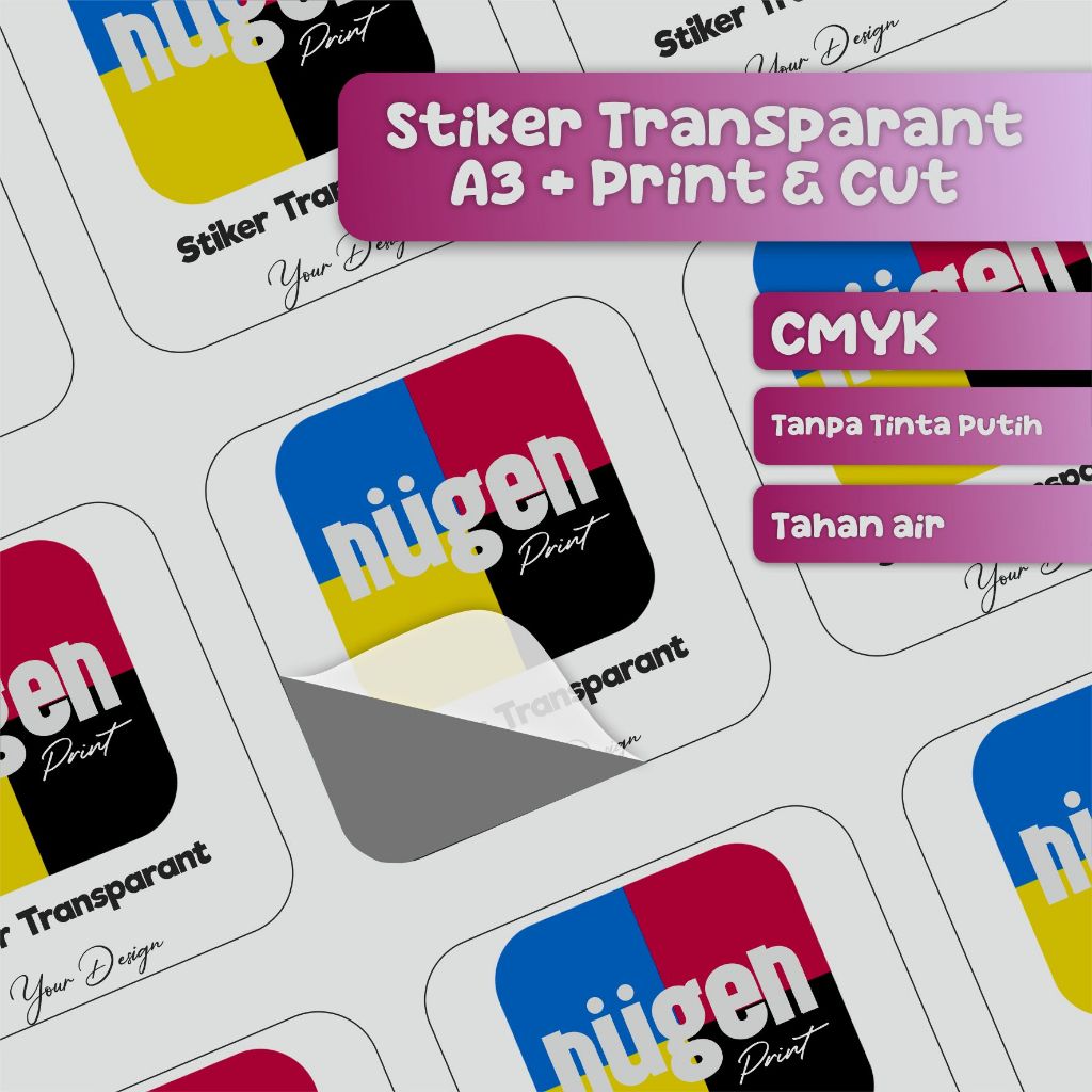 

Cetak Print Stiker Sticker Label Vinyl Transparan A3+ CUTTING Kiss Cut Die Cut LABEL STIKER MAKANAN MINUMAN CUSTOM