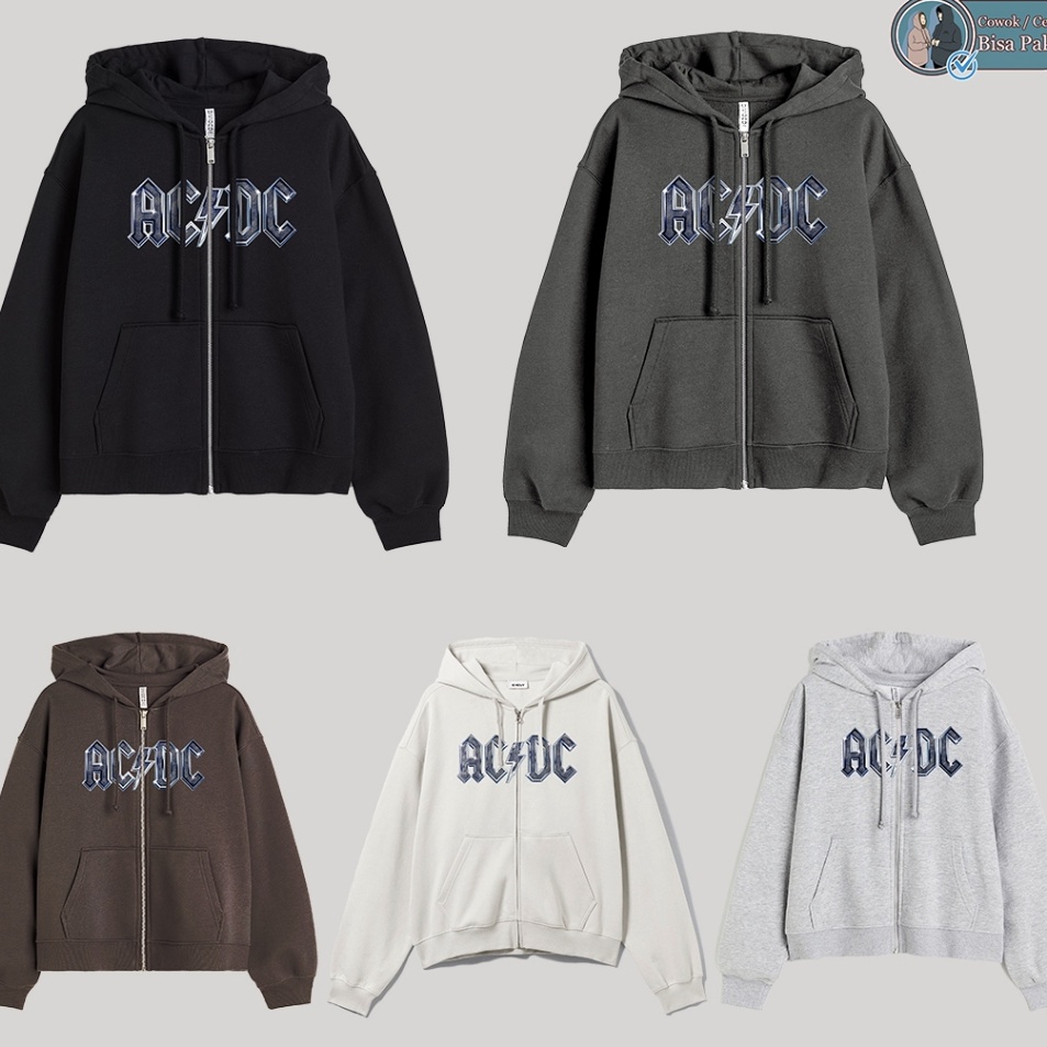 Miliki  Zipper Boxy ACDC Oversize Cowo Cewe Bisa Pakai Lengan Balon  Hoodie Zipper Boxy ACDC Chrome 