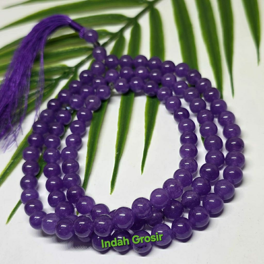 Tasbih Batu Kecubung Wulung Kristal 8mm 99 Butir Asli dengan Kualitas Terbaik dan Tali Kuat