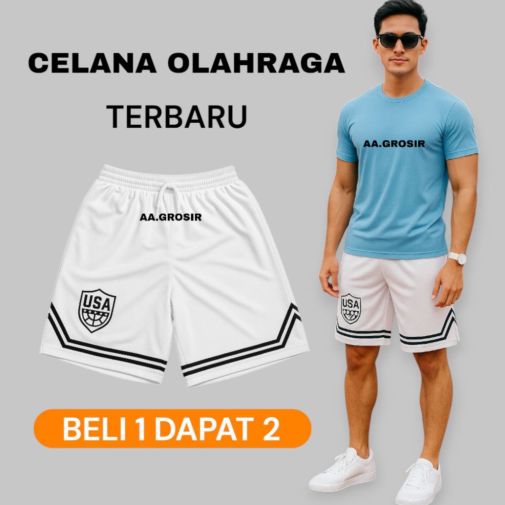 celana pendek pria olahraga kain tebal / celana pendek olahraga boxer wanita sport