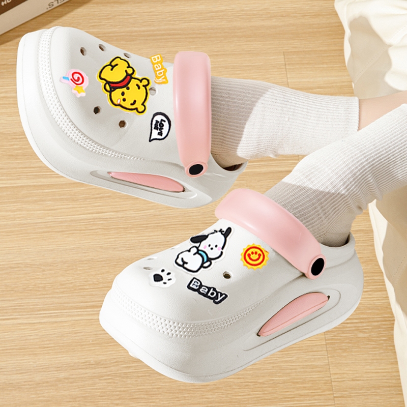 Sandal Lucu, Sandal Wedges Anak Perempuan, Warna Polos Model Bakpao, Sandal Platform Wanita Ringan d