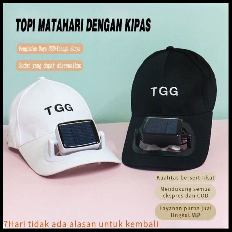 Marivelle Topi Dengan Kipas Angin Topi Dengan Kipas Angin, Tenaga Surya & USB Charger, Pelindung Mat