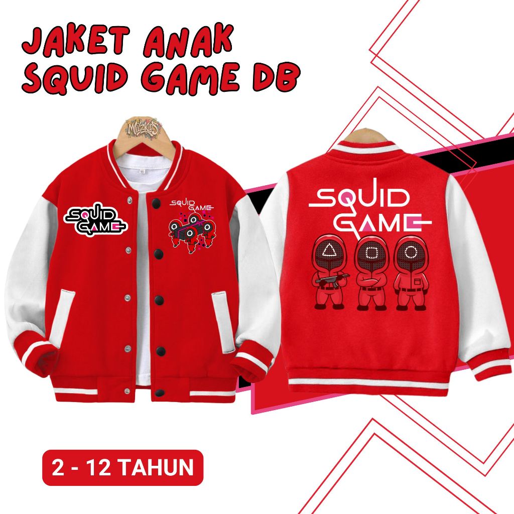 JAKET VARISTY BASEBALL ANAK LAKI LAKI SQUID GAME USIA 2 - 12 TAHUN