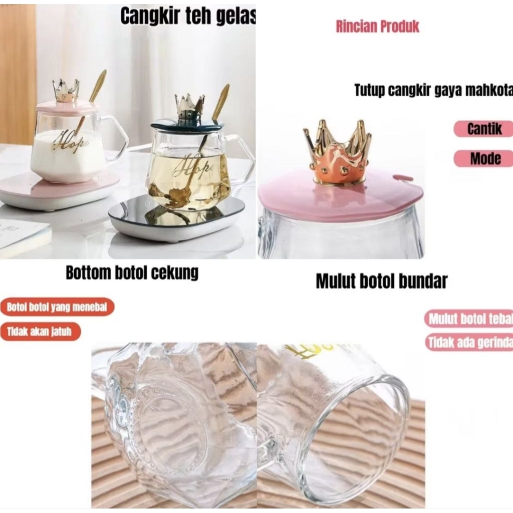 MUG GELAS KACA MODEL TUTUP MAHKOTA