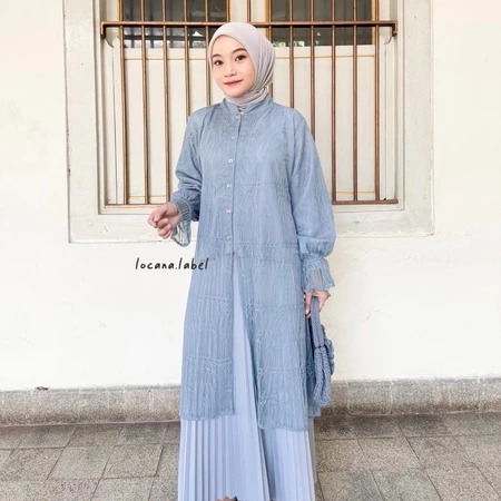 ALLUNA TUNIK 2 SILK BRUKAT CHANTYLY BAJU ATASAN TUNIK BRUKAT LONG TUNIK BUSUI ATASAN BRUKAT