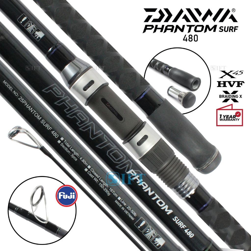Joran DAIWA PHANTOM SURF [2025] 425 450 480 | Sambung 3 Fuji Alconite + Seat | Pasiran Pantai Surfin