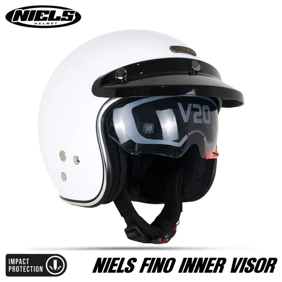 Helm Bogo Retro Fino Inner Visor  Terbaru Dewasa Retro Style Pet SNI Putih