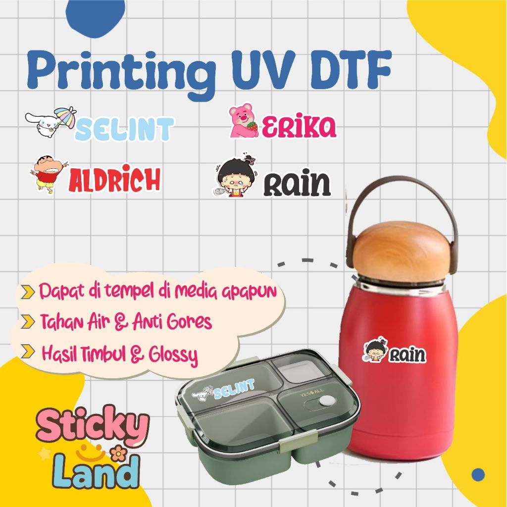 

Cetak Stickers UV DTF - Label Nama - Sticker Nama bisa tempel dimedia mana saja