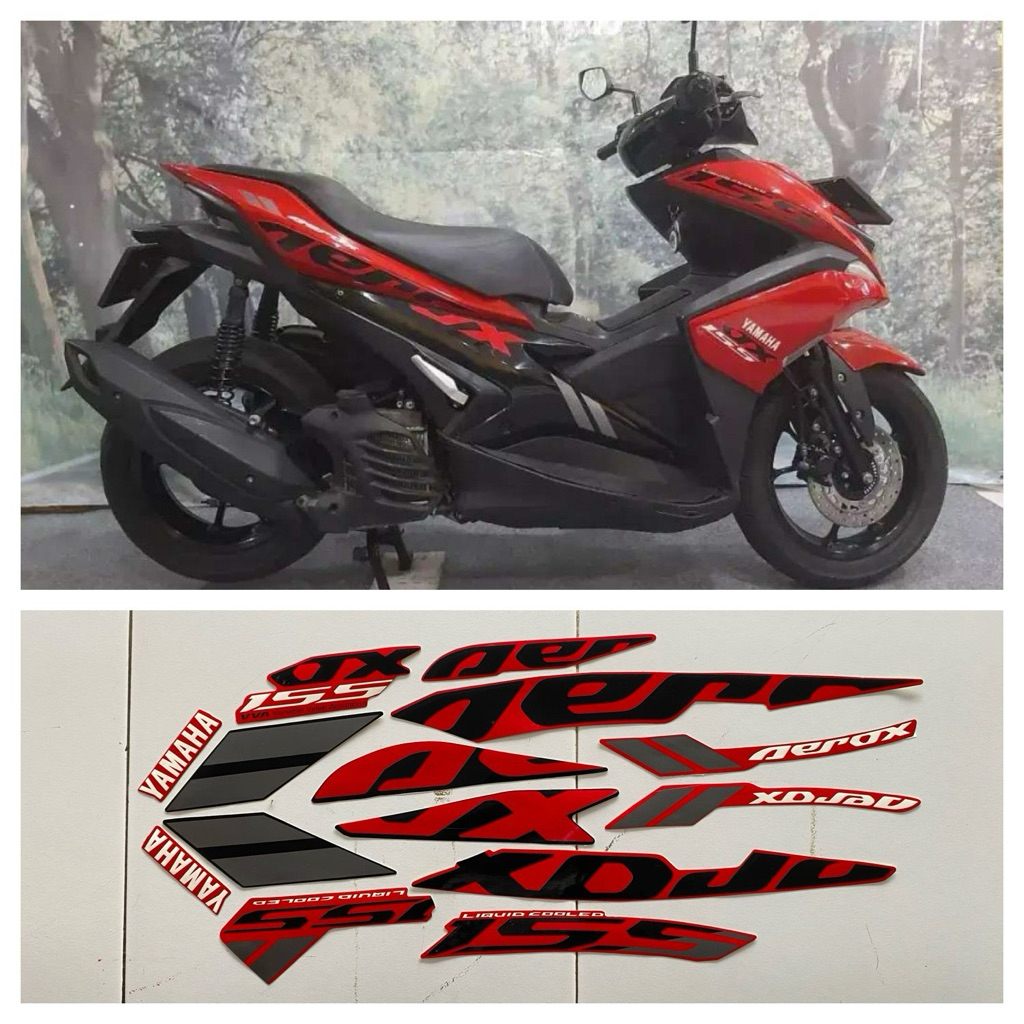 STRIPING STIKER LIS BODY MOTOR YAMAHA AEROX 155 TAHUN 2019 MERAH FULL