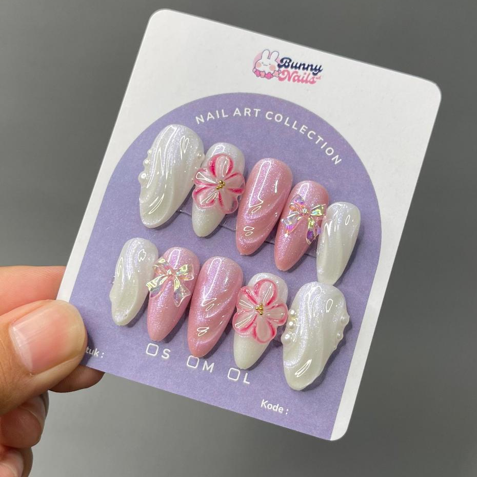 Press on Nails [ST29] Pink Bunnynailsid Kuku Palsu + lem Kuku Palsu Nail art nail press on nail
