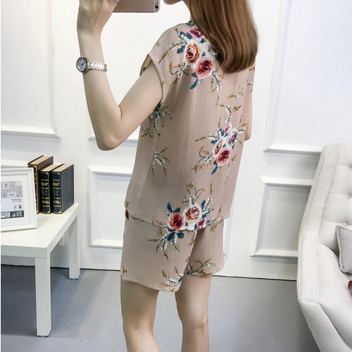 ONE SET KAOS LENGAN PENDEK DAN CELANA PENDEK MOTIF RANDOM HOMEWEAR PAKAIAN WANITA