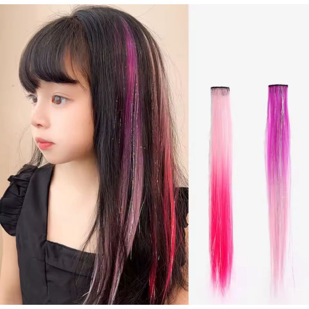 rcsbeauty - 1PCS hair clip glitter hairpiece rambut palsu highlight sparkle hairclip warna pink biru