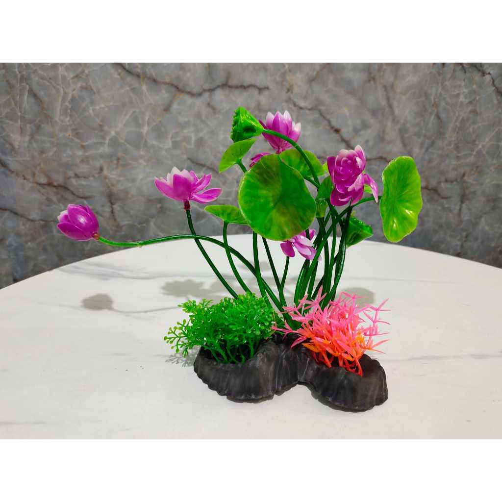 Bunga Aquarium Sakkai Pro Teratai Besar Plastik Sintetis Hiasan Aquascape Bunga Tiruan Awet & Cantik
