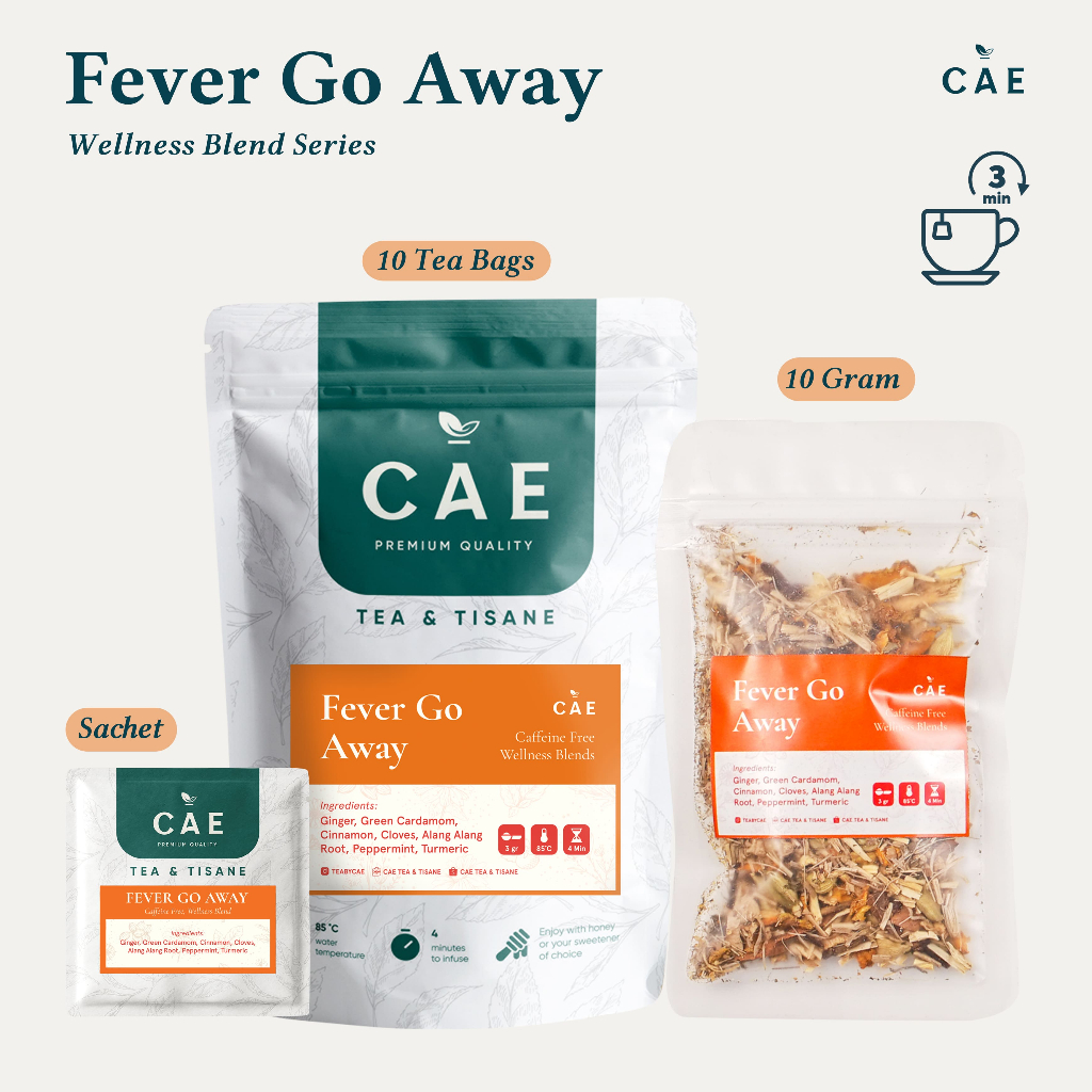 

FEVER GO AWAY | Herbal Blend Ginger Cinnamon Cardamom Alang Peppermint Turmeric Premium 10 Gram