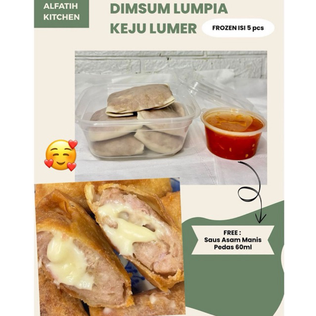 

Dimsum Lumpia Keju Lumer isi 5pcs FROZEN (free saus asam manis pedas 60ml)