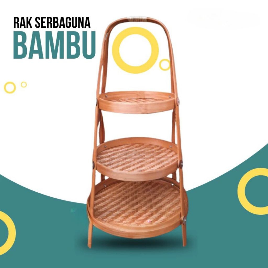 Rak bawang Bambu Susun 3 - Rak Dapur Serbaguna Rak Anyaman Bambu