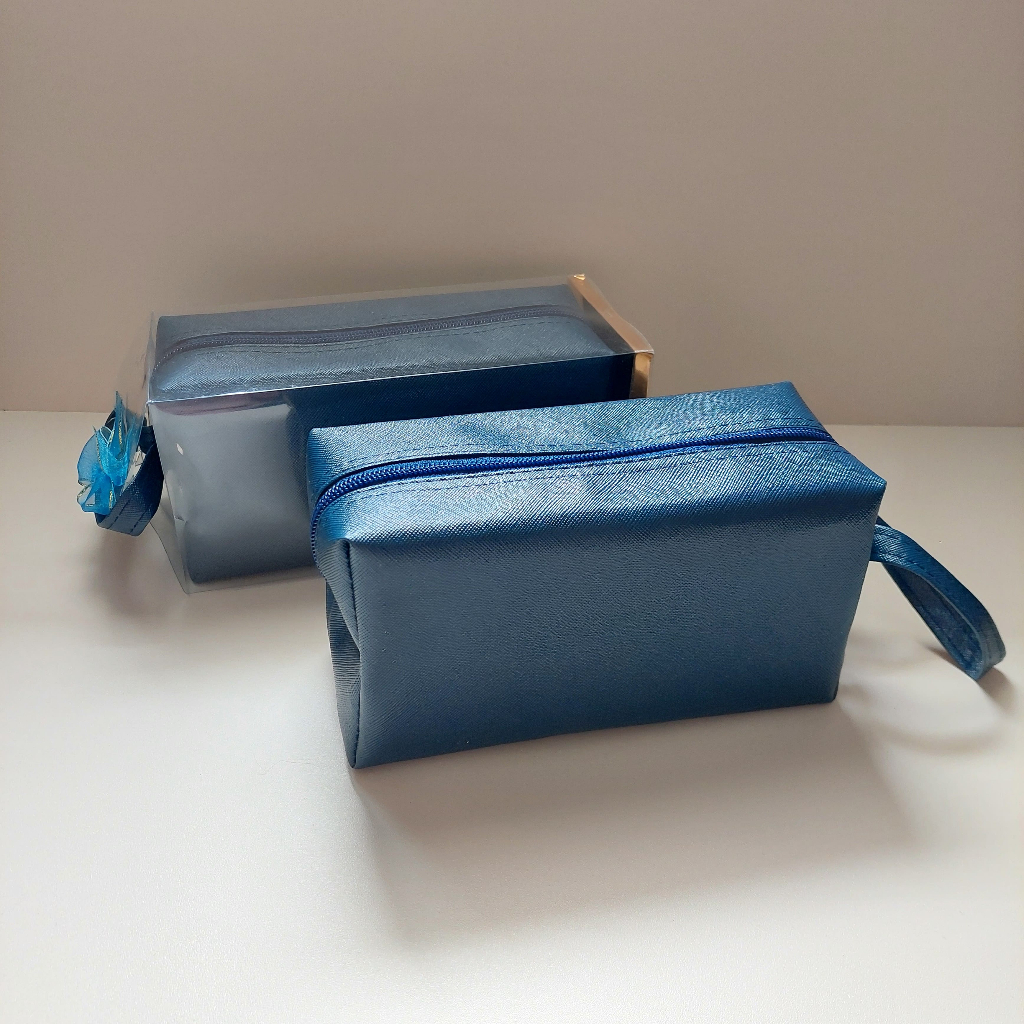 Pouch Kotak Biru / Pouch Barang + Box mika