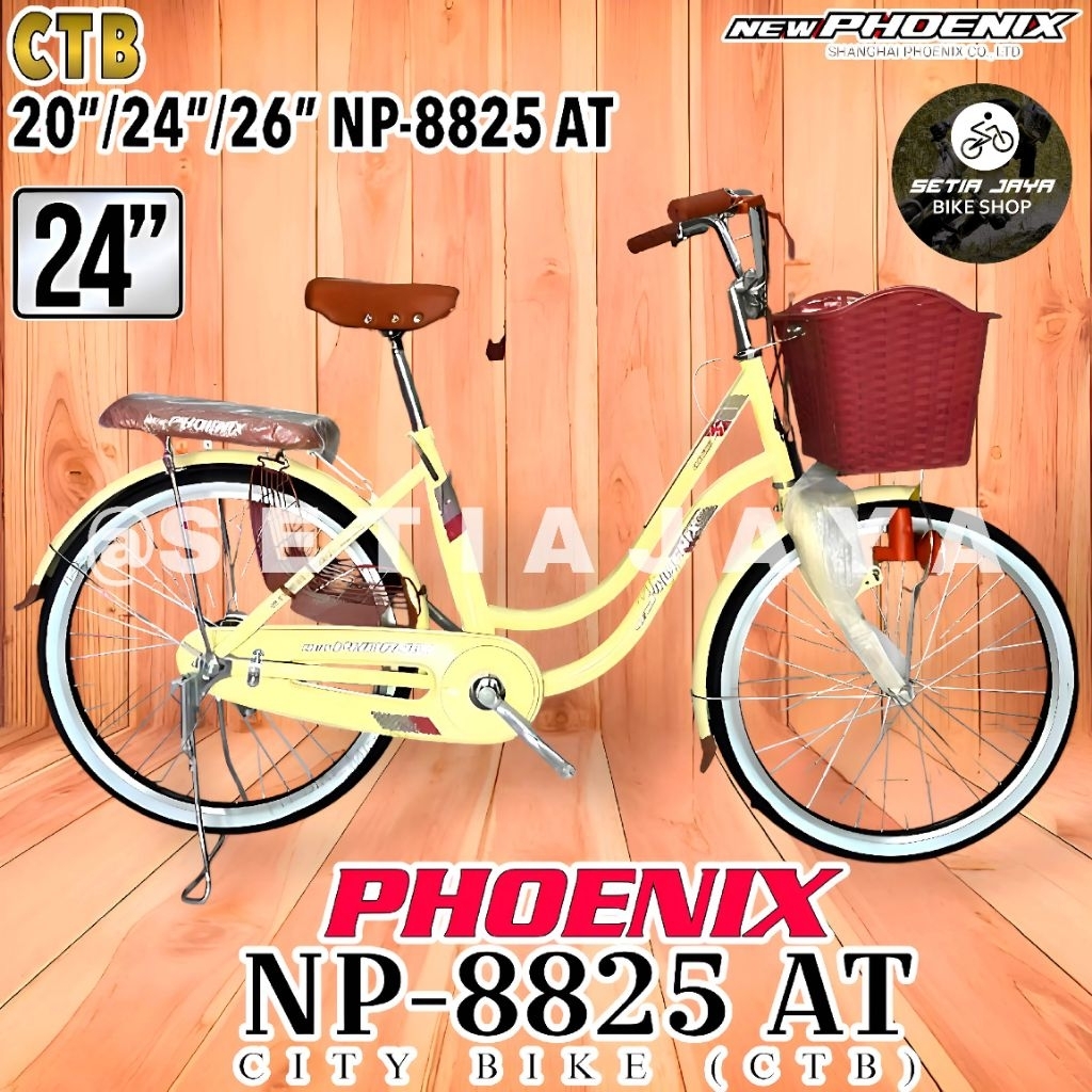 Sepeda CTB Keranjang 24 Inch PHOENIX NP-8825 AT Frame Steel, Lampu, Boncengan + Busa, City Bike New