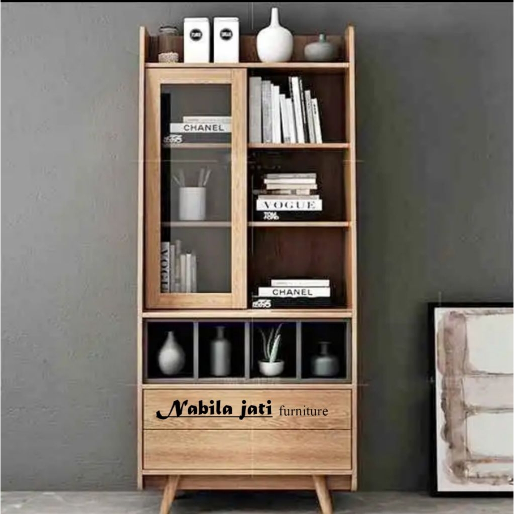 lemari buku lemari hias kayu jati minimalis