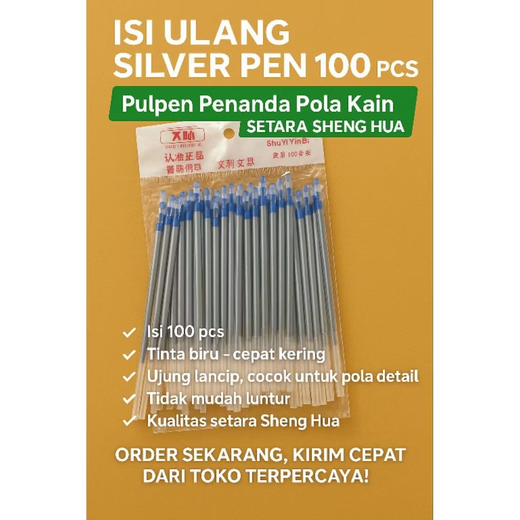 

SILVER PEN PENANDA POLA KAIN PERAK SETARA SHENG HUA Per-Box isi 100Pcs : Rp.170.000 Craft Selimut