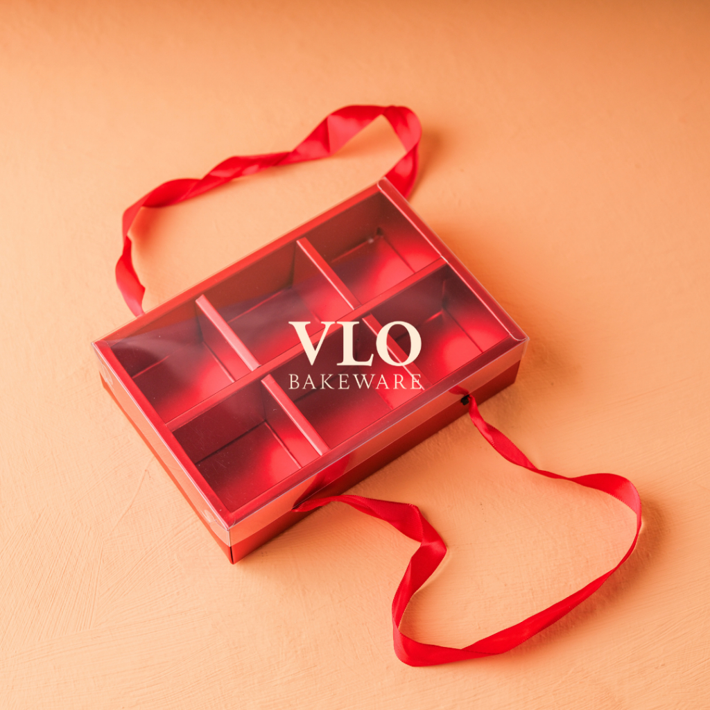 [1 SET ISI 10 PCS] Kotak kue persegi panjang sekat 6 mika 18 cm ada handle | kotak kue pia | kotak h