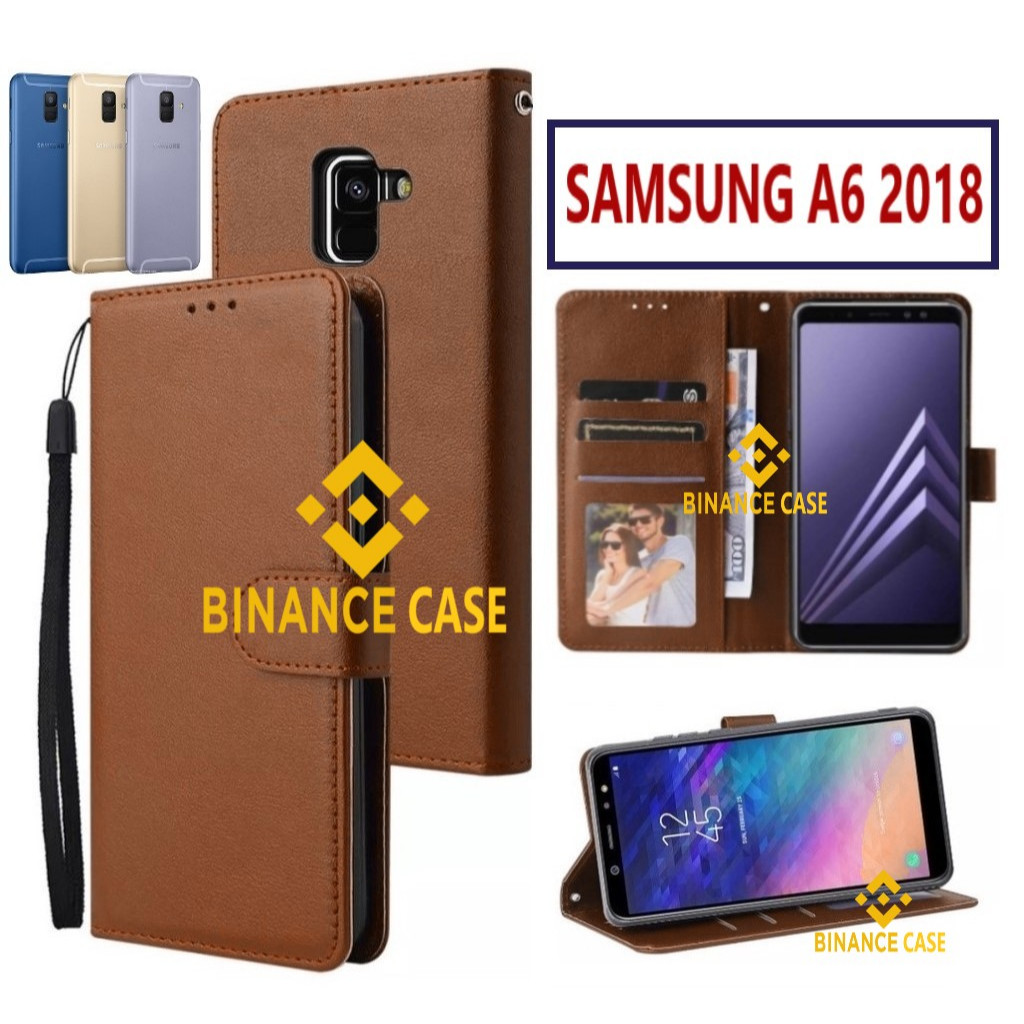 LEATHER FLIP CASE SAMSUNG A6 2018 CASE KULIT FLIP WALLET LEATHER KULIT PREMIUM SARUNG BUKA TUTUP KES