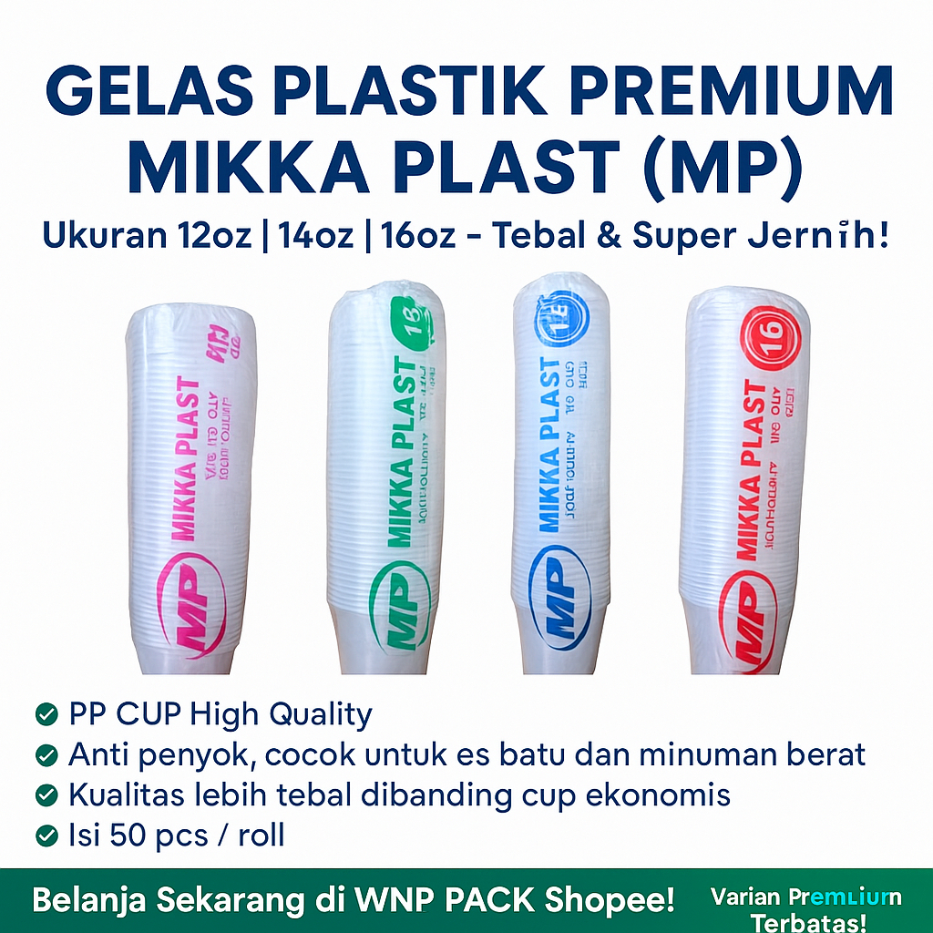 Gelas Plastik MP / Cup Plastik Bening / Gelas Pop Ice Bening Mikka Plast (MP) Lebih Tebal