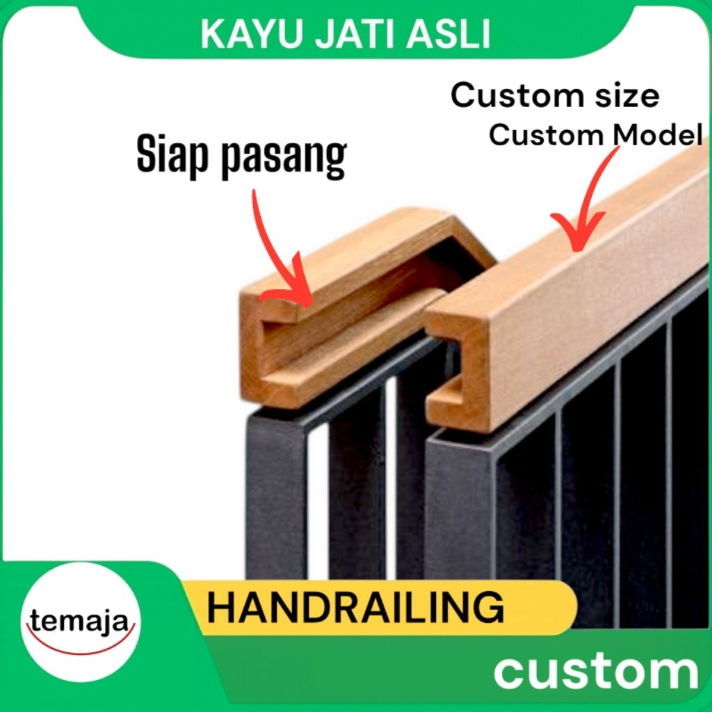 Temaja Custom Furniture Handrail , Raling tangga pegangan tangga Kayu jati Asli