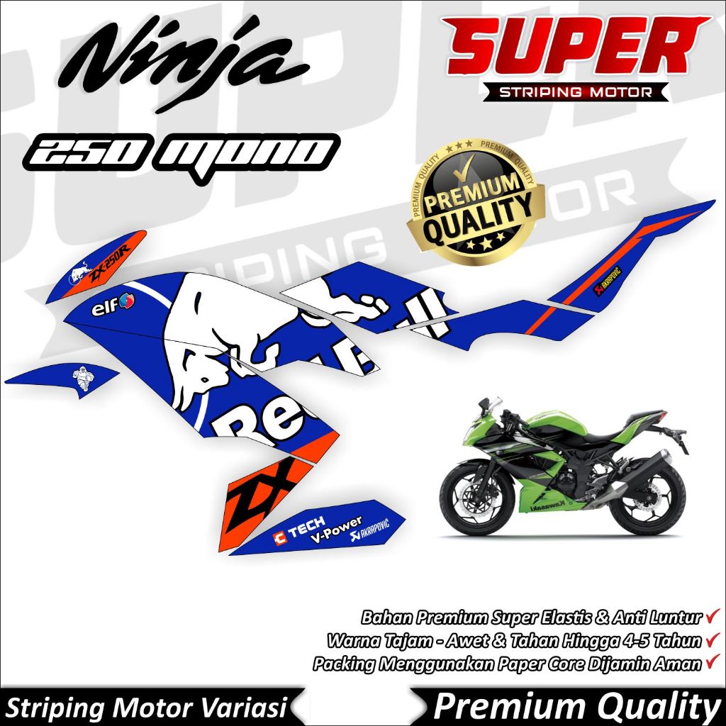 Stiker Ninja 250 Mono Luntur keren Striping Ninja 250 Mono Striping Kawasaki Ninja 250 Mono Red Bull