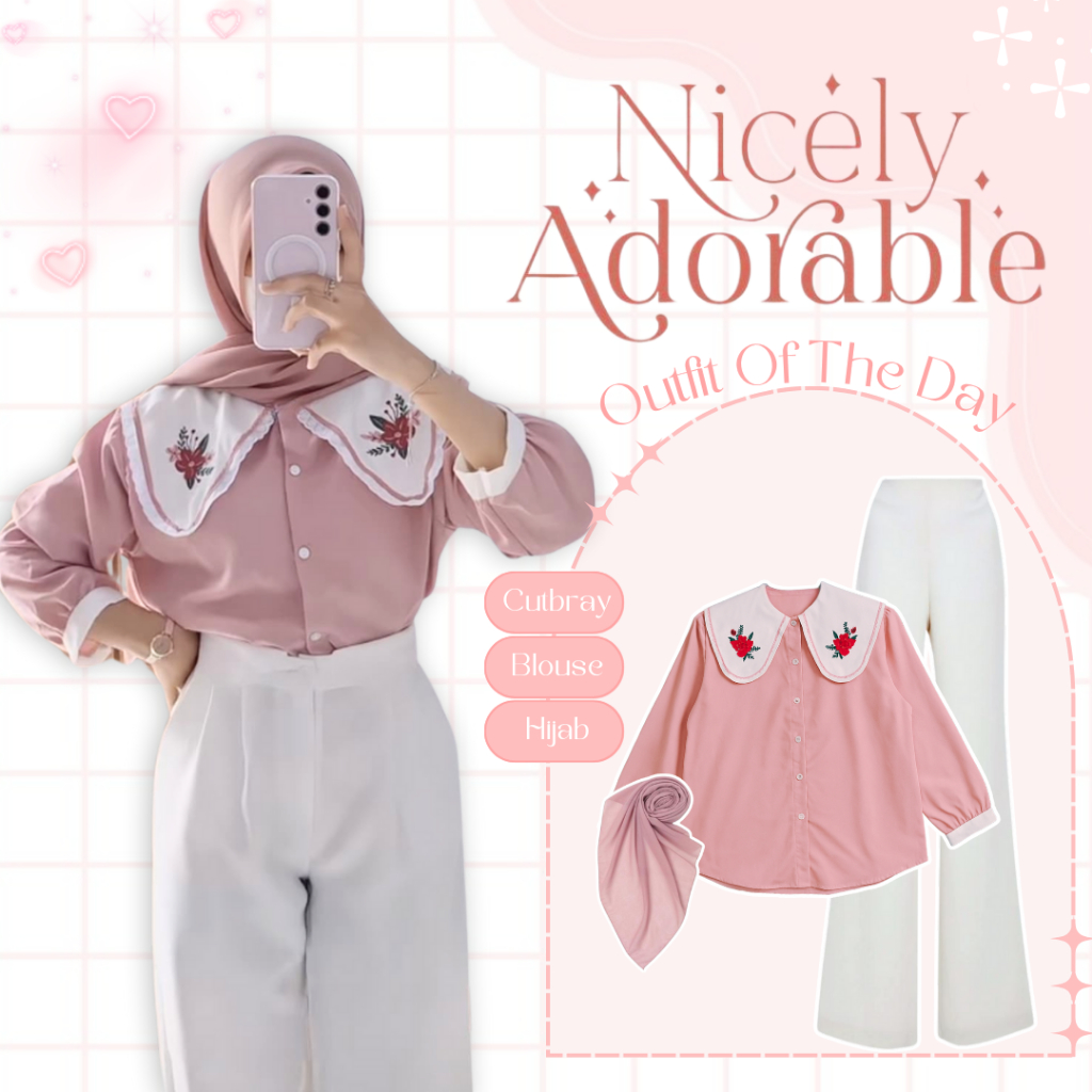 3In1 Setelan Atasan Wanita Coquette Bordir Bunga ( Celana Scuba Cutbray  Putih - Clara Blouse Sailor