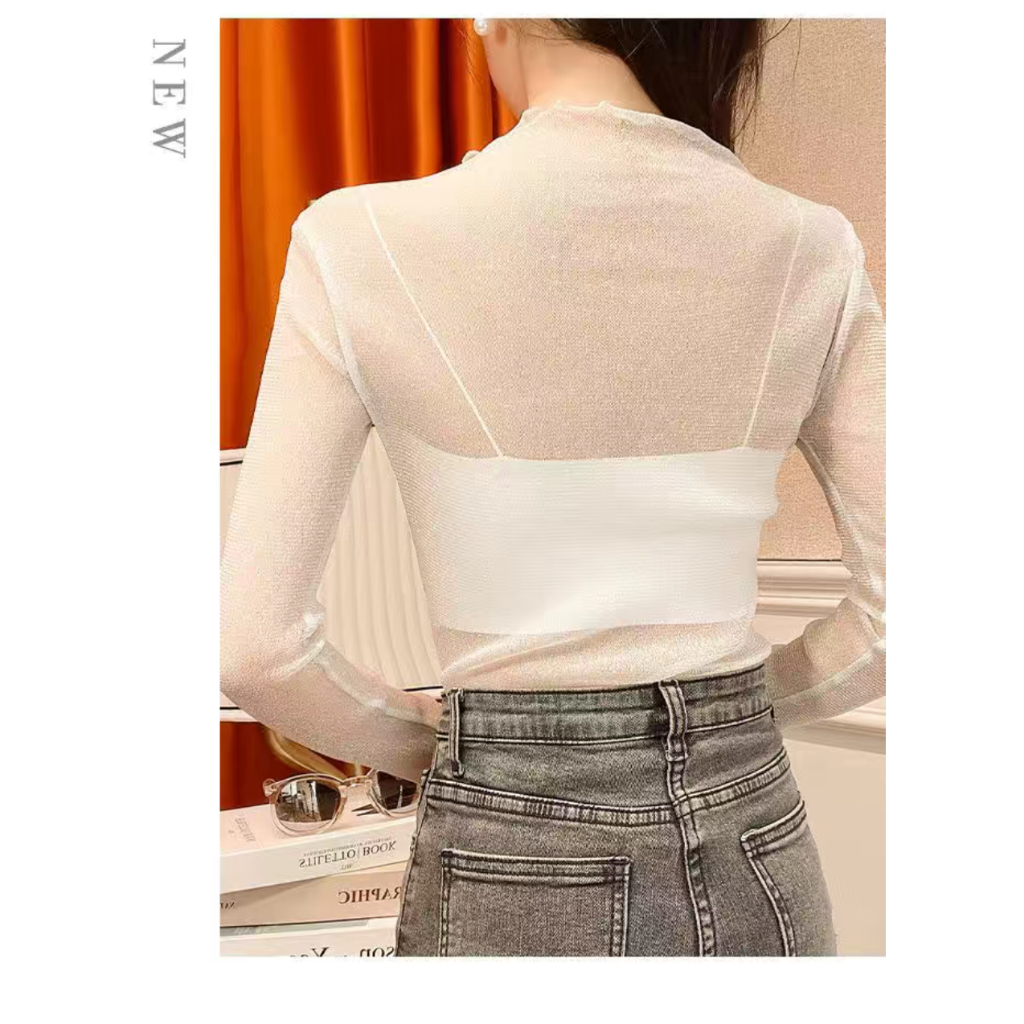 OUT Atasan Mesh Bling Iner Outer Transparan Long Sleeve