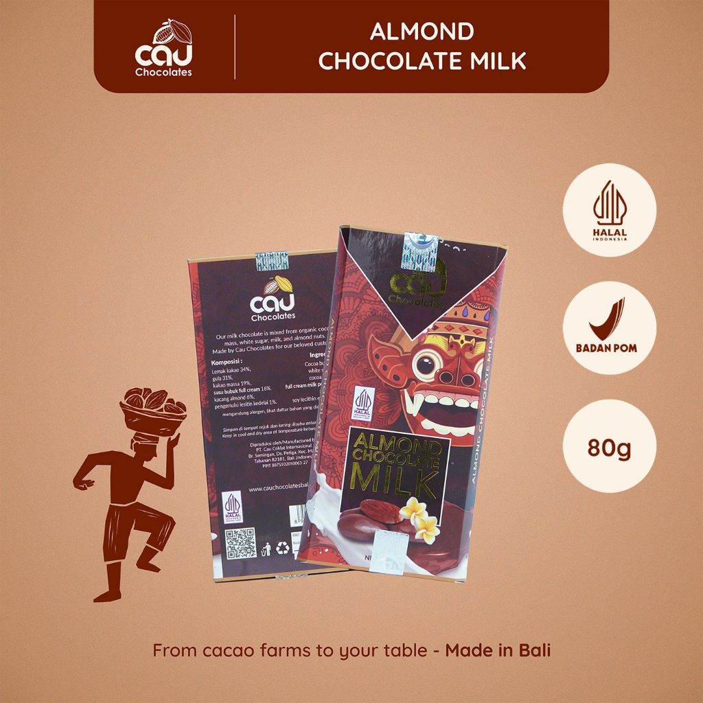 

CAU CHOCOLATES - Dark Milk Chocolate Almond / Coklat Almond - 80 gr