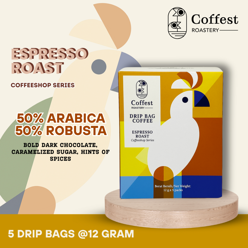 

Coffest Roastery - Espresso Roast - Drip Coffe Bag Coffee Filter Blend 50/50 Arabika Robusta Grade 1
