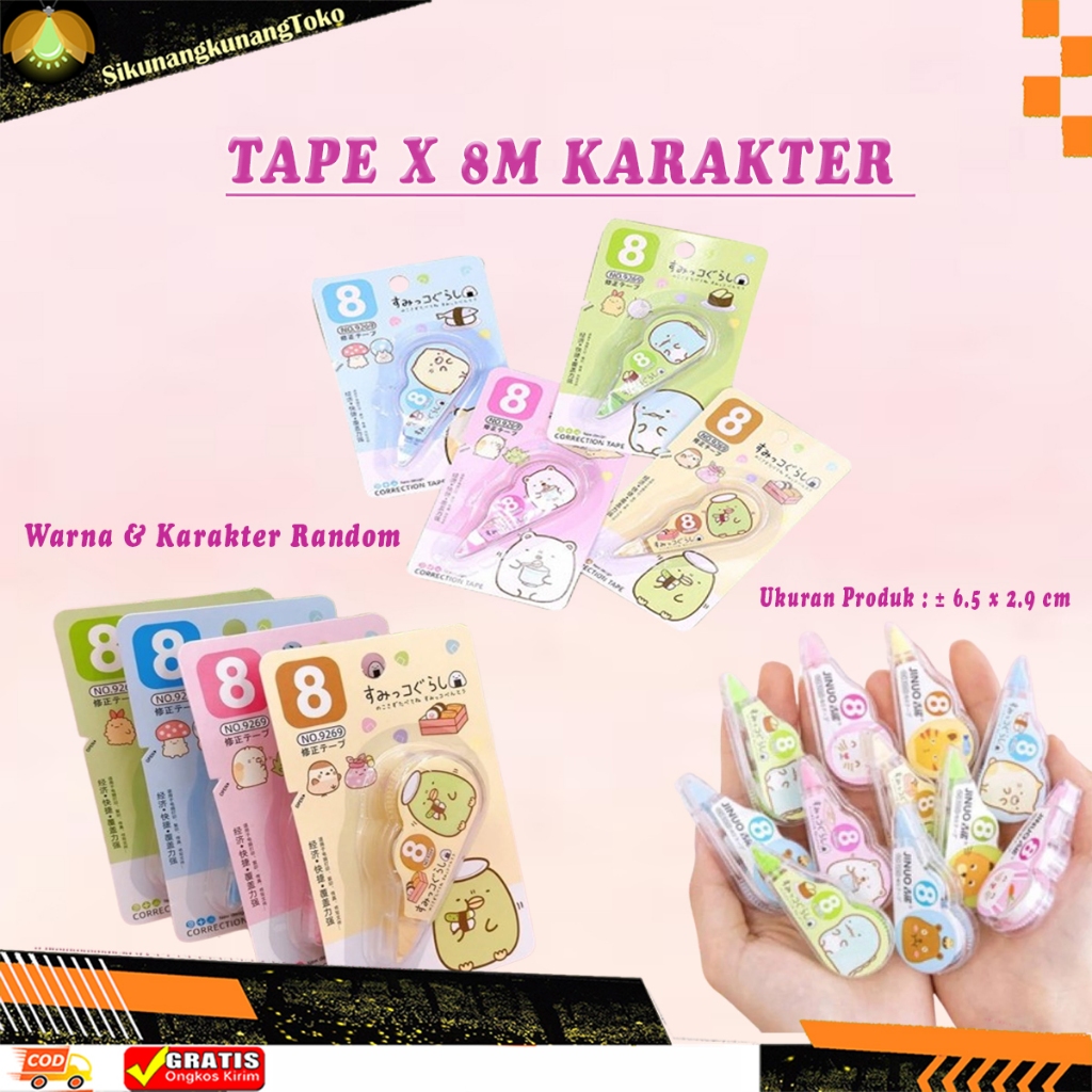 

(SKN) Tape X Karakter Lucu 8 M Stipo Kertas Penghapus Pena Tip-ex Kertas Mini Correction Tipe Students Stationary School Supplies 8M Multiple Color