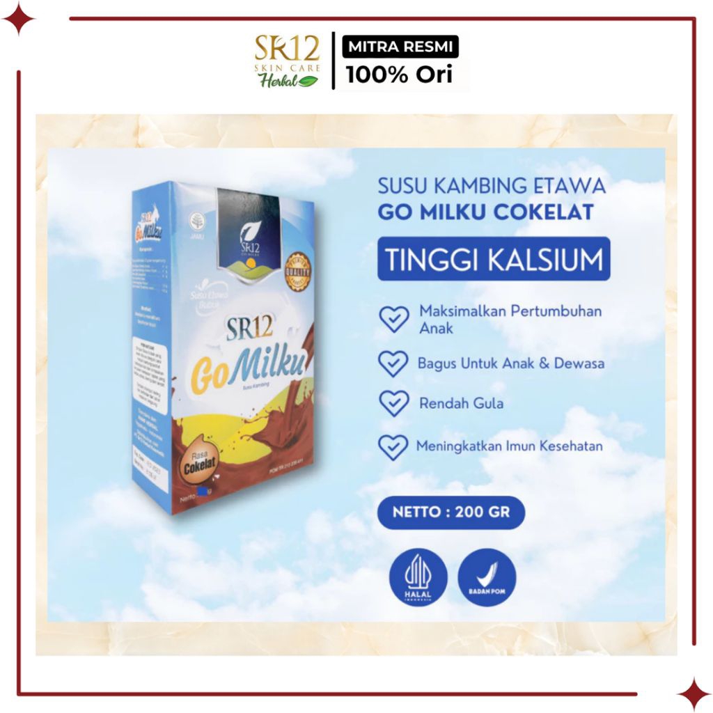 

SR12 Official Mitra - Go Milku Susu Kambing Etawa Rasa Coklat 200 gr - Membantu jaga kesehatan Tulang dan gigi serta mencerdaskan otak anak - SR12 Reseller Riau - Pekanbaru - Sumatera