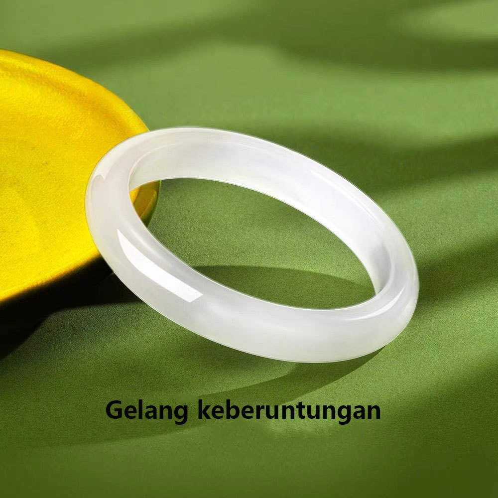 gelang cantik (COD)Gelang batu akik alami murni biji es wanita gelang giok cahaya bulan putih es tin