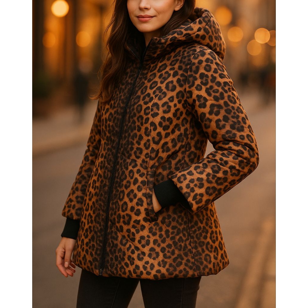 Jaket tebal motip kulit macan tutul