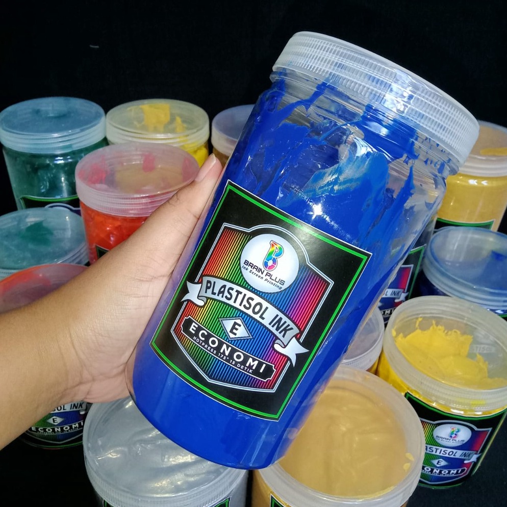 

KODE D73B Tinta Sablon PLASTISOL ECONOMY Brain Plus BIRU 1kg