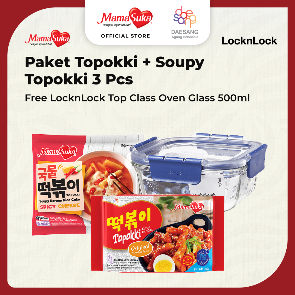 

Paket Topokki + Soupy Topokki MamaSuka (3 pcs) Free LocknLock Top Class Oven Glass 500ml