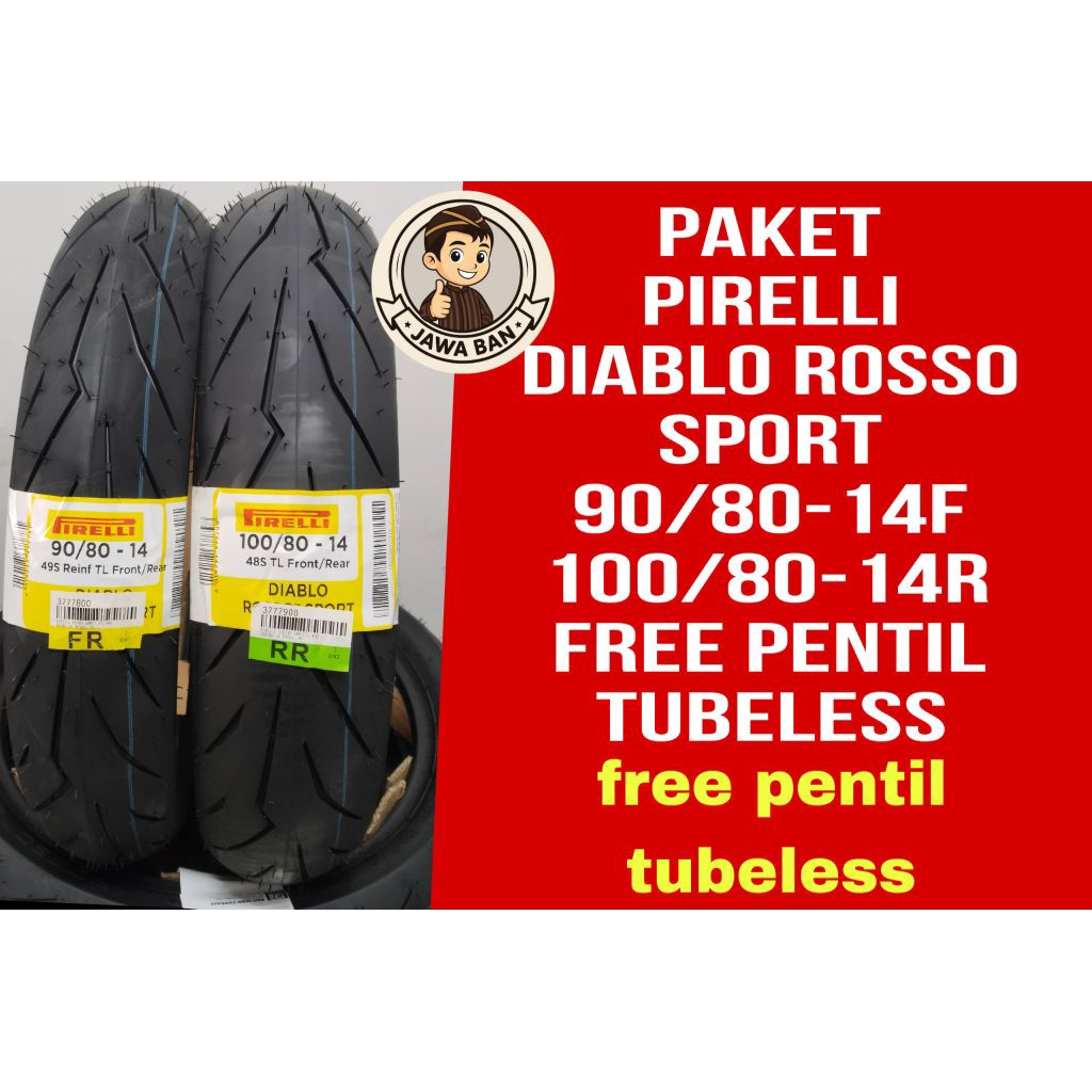 paket ban pirelli diablo rosso sport uk 90/80-14 & 100/80-14 ring 14 paket ban vario,beat,scoopy,mio