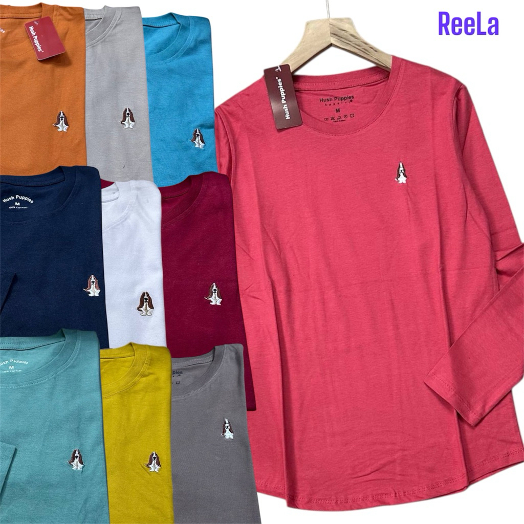 Kaos HP Wanita Lengan Panjang Hush puppies Original Bahan Katun Combed 30s | Kaos PolosCewe Adem Lem