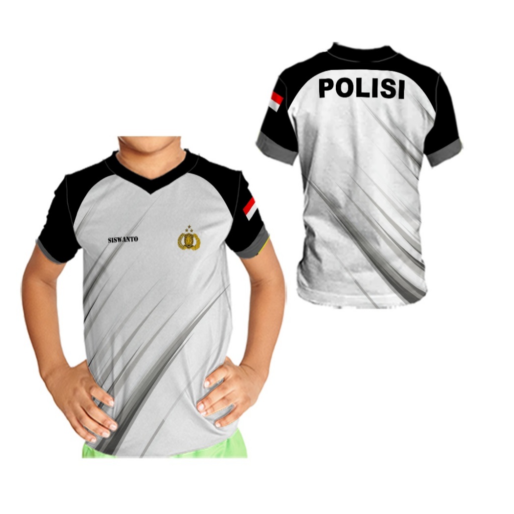 POLISI - PUTIH Pakaian Baju Kaos Anak Laki - Laki Printing FREE NAME