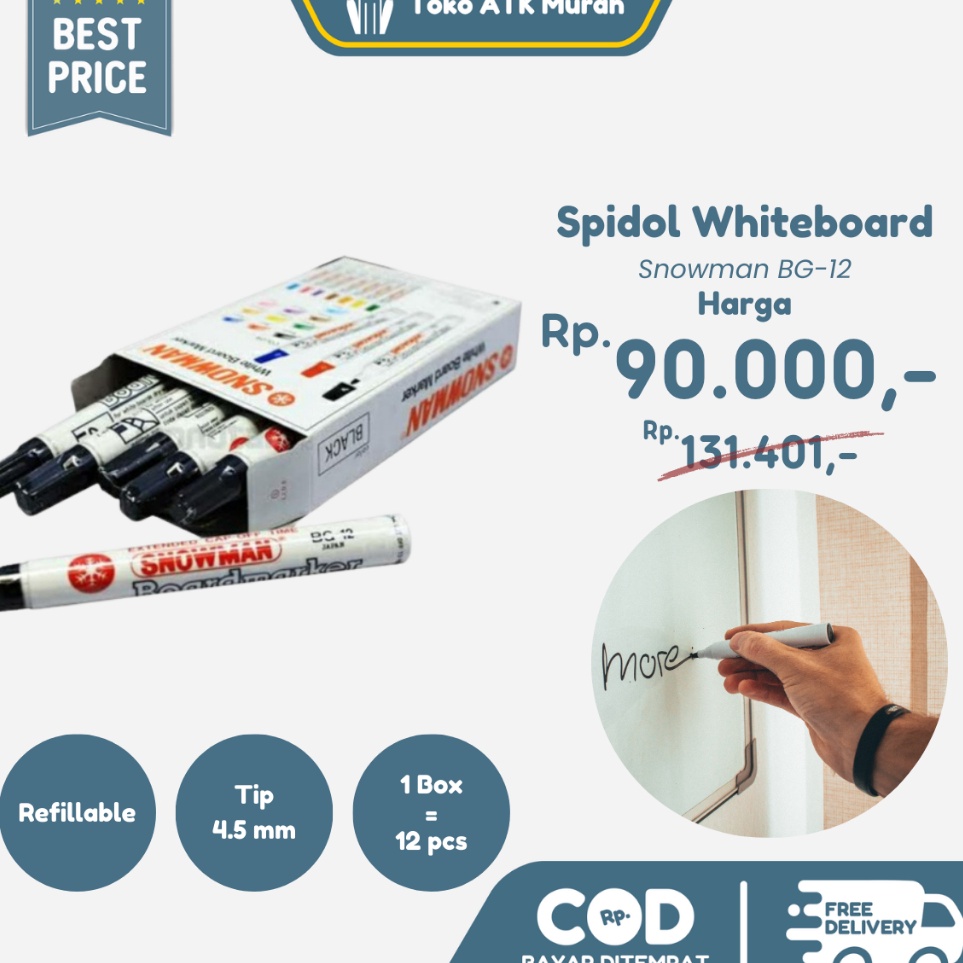 

KODE J14A 1 BOX Spidol Papan Tulis Whiteboard BG12 Snowman 12pcs